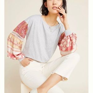 Anthropolgie Ryder Puff Sleeved Top Size XS Boho Satin